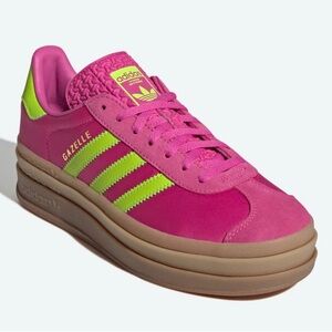 Adidas Gazelle Bold Platform Pink and Lime Green Sneakers Size: 7 New